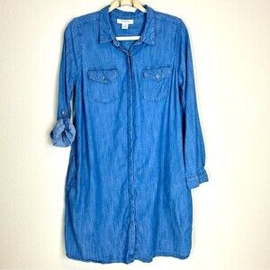 Motherhood Maternity Chambray Shirt Convertible Sleeve Dress M